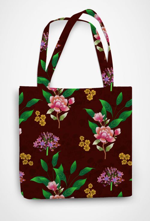 Maroon floral Patterned Tote Bag