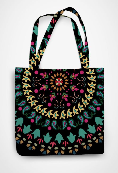 Kashmiri Mandala - Black Patterned Tote Bag