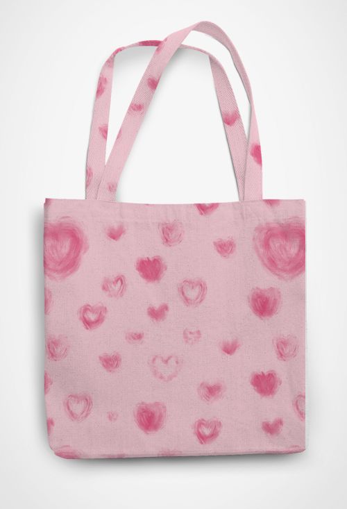 Pink Hearts Patterned Tote Bag