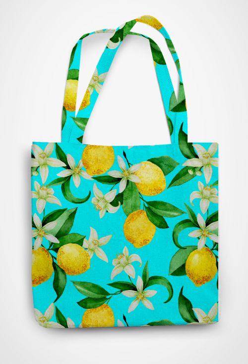 Lemons with Flowers Patterned Tote Bag