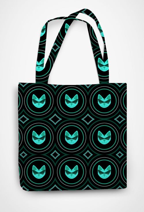 Agent Cat (Green) Patterned Tote Bag