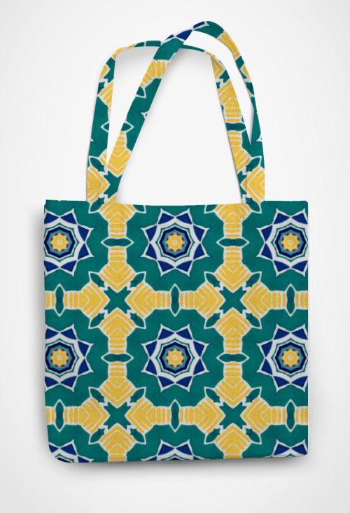 green blue flower pattern Patterned Tote Bag