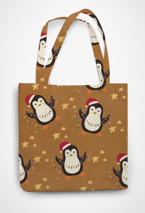 Merry Penguin Party Patterned Tote Bag