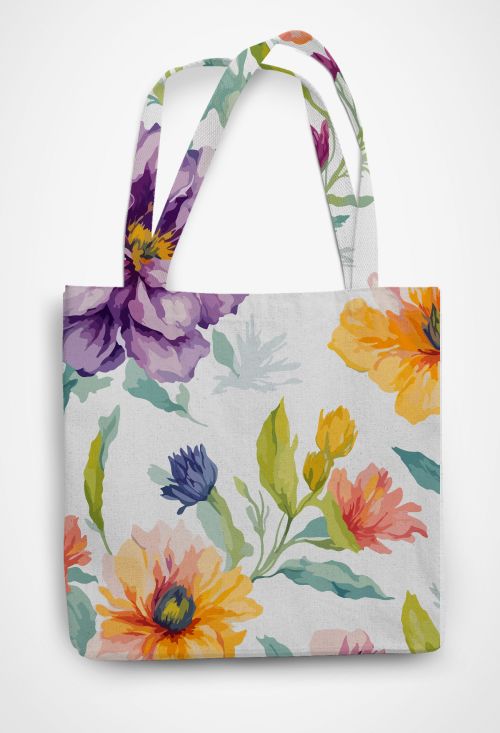 Flowers in Watercolor Patterned Tote Bag