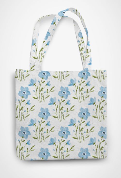 Blue Flower Patterned Tote Bag