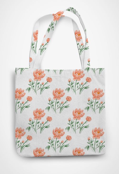 Orange Flower Patterned Tote Bag