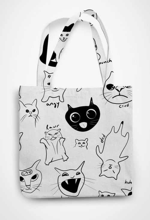 Meme cat doodles Patterned Tote Bag