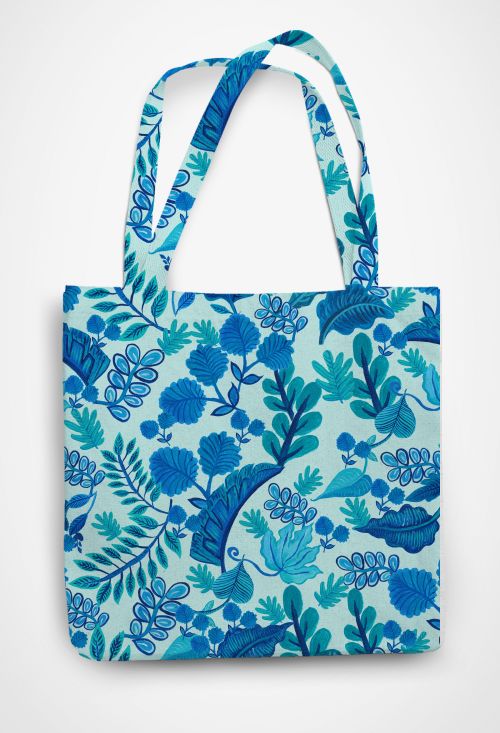 Santorini blue foliage haven Patterned Tote Bag