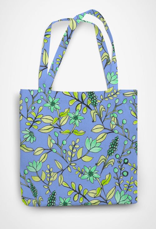 Minty Powder blu floral jacket Patterned Tote Bag