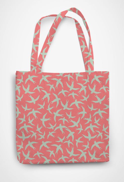 Swallow Bird Ecru and Peach Patterned Tote Bag