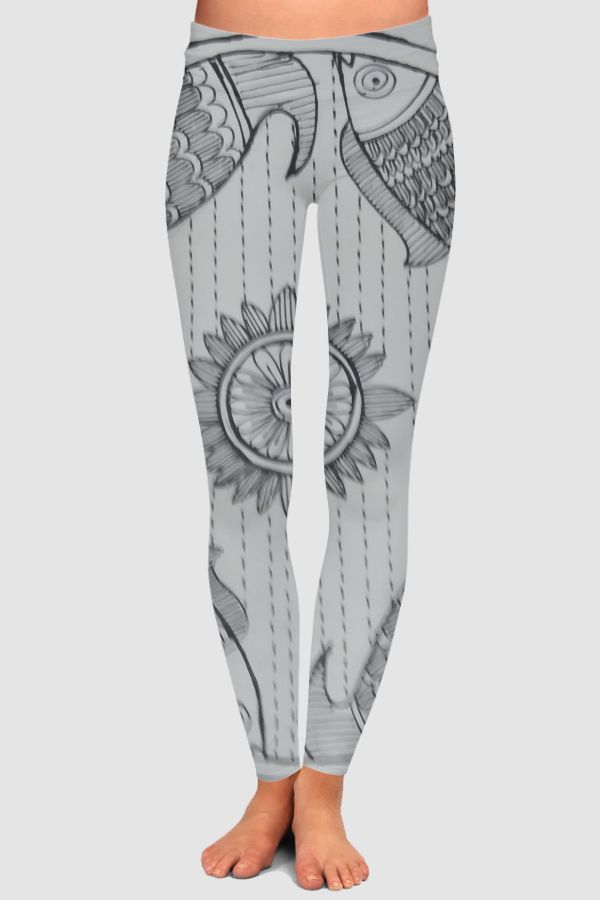 Madhubani fish art High-Waisted Leggings