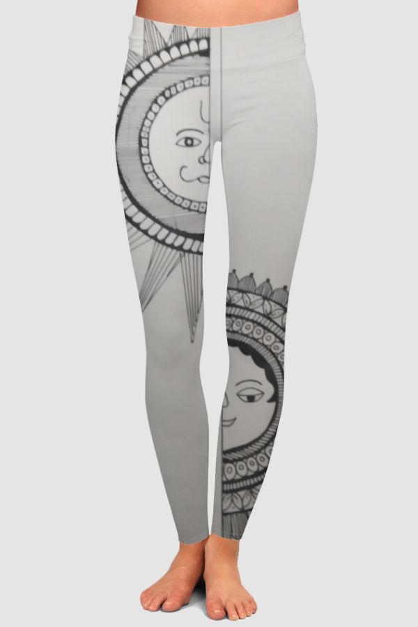 Sun and moon madhubani High-Waisted Leggings