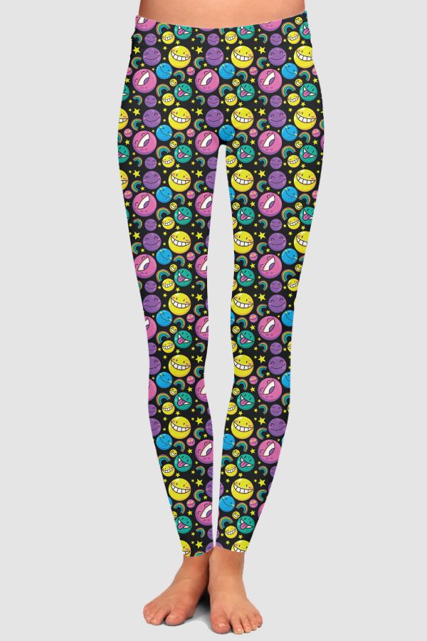 Smiley Print Colorful Legging High-Waisted Leggings