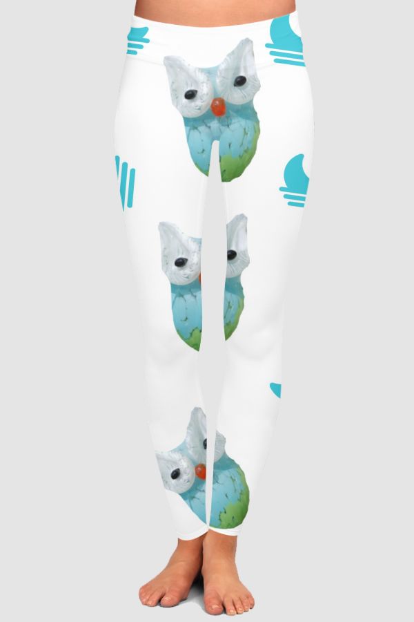 The owl pattern in sky-blue  High-Waisted Leggings