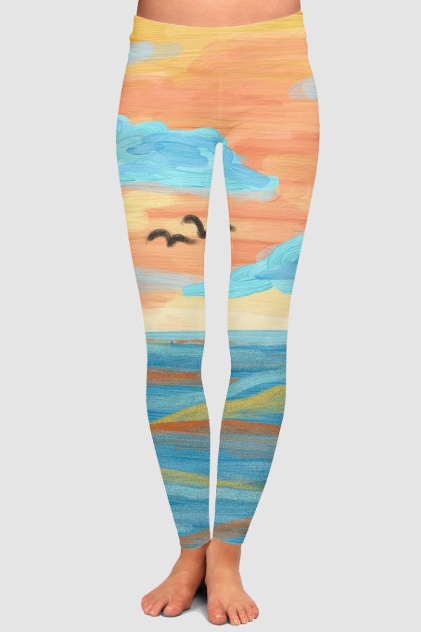 Sunset by sea High-Waisted Leggings