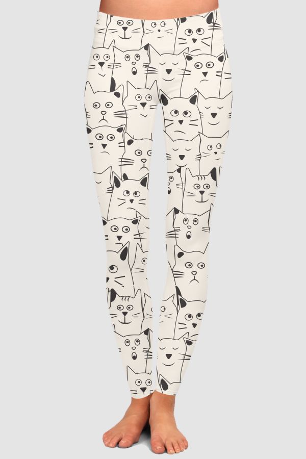 Cat doodle art High-Waisted Leggings