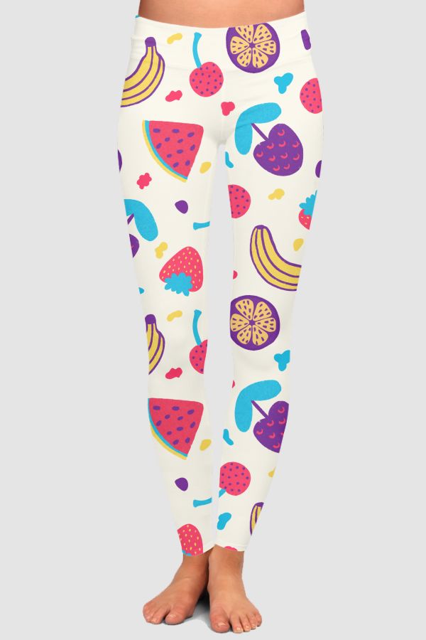 Mixed Fruit Pattern High-Waisted Leggings