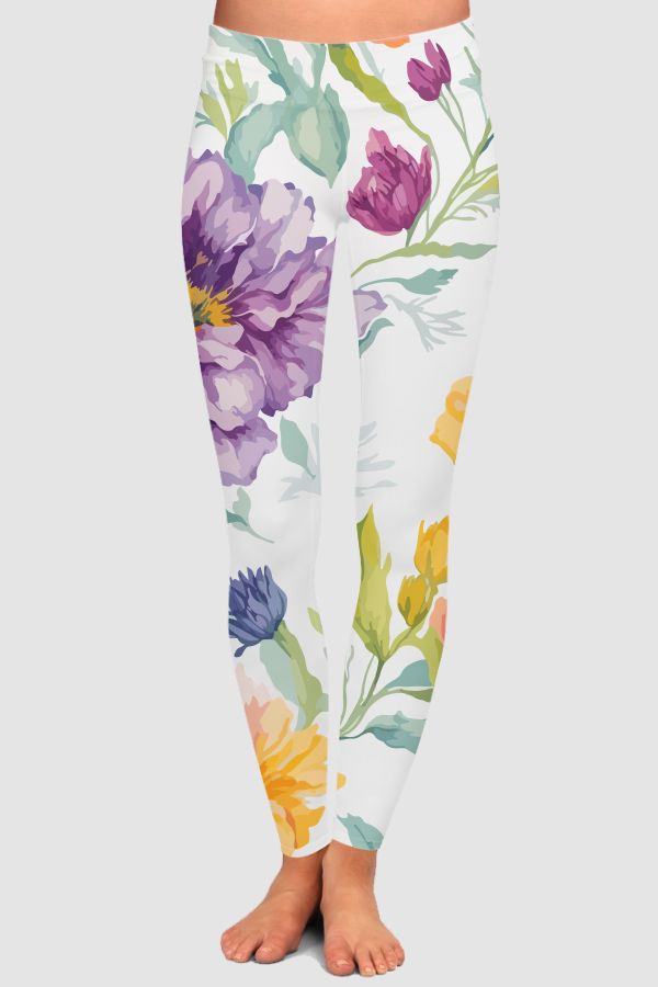 Flowers in Watercolor High-Waisted Leggings