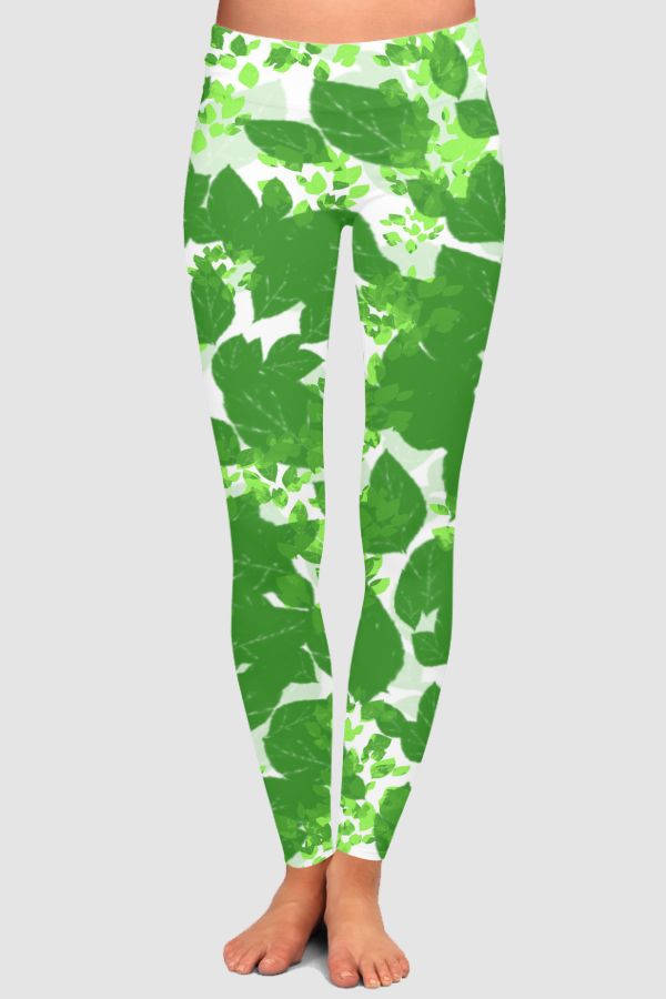 Leaf Pattern High-Waisted Leggings