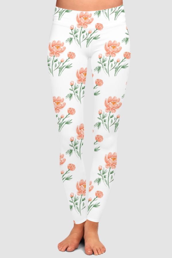 Orange Flower High-Waisted Leggings