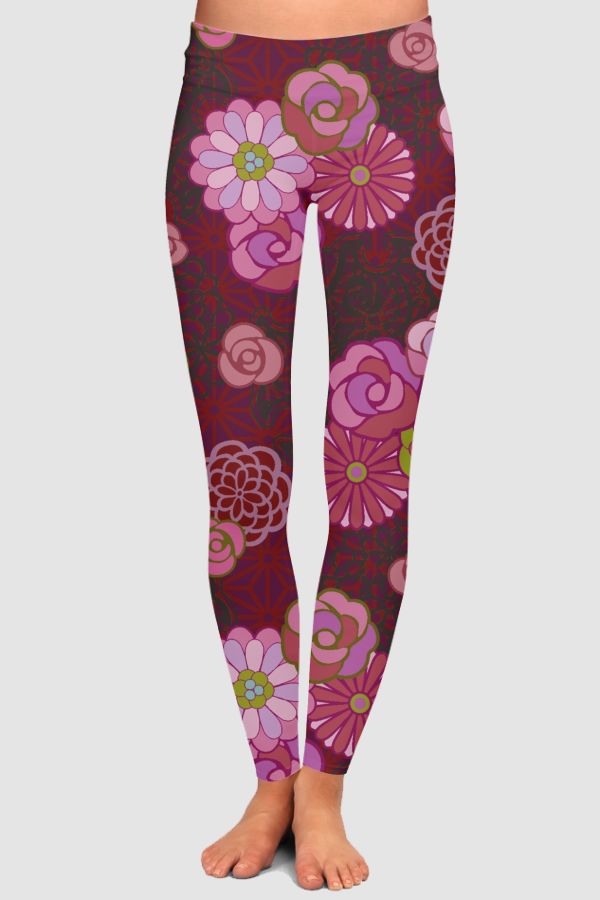 Bloo-Floral Pattern  High-Waisted Leggings