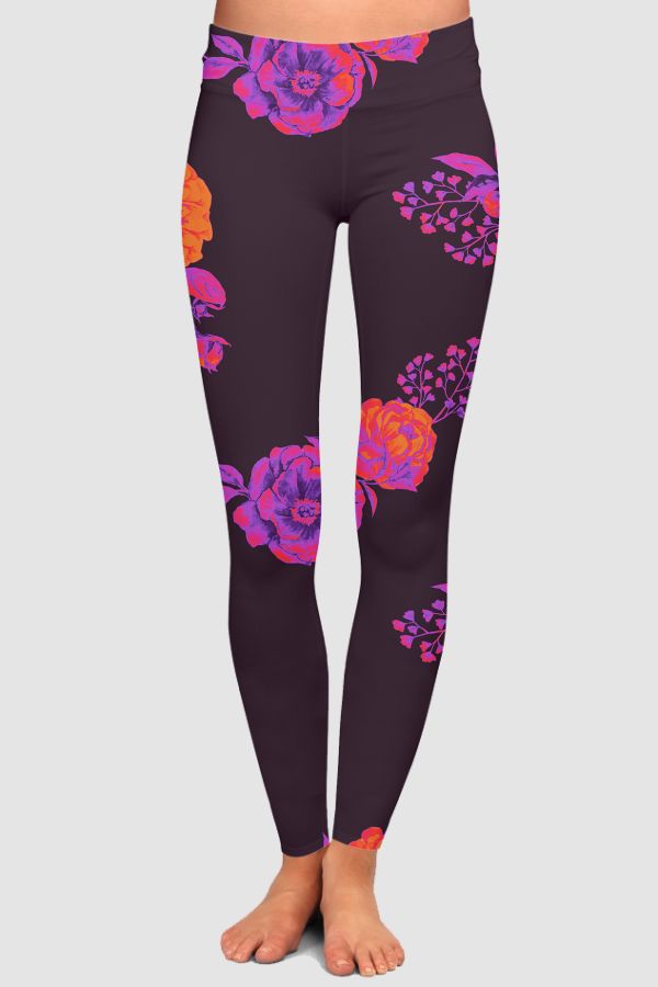 Vintage Bright flower pattern  High-Waisted Leggings