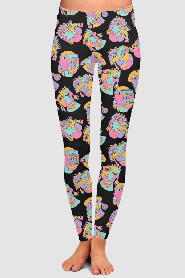  Quirky  Modern Abstract Faces High-Waisted Leggings