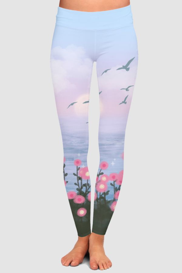 Landscape Flowers Illustrator High-Waisted Leggings