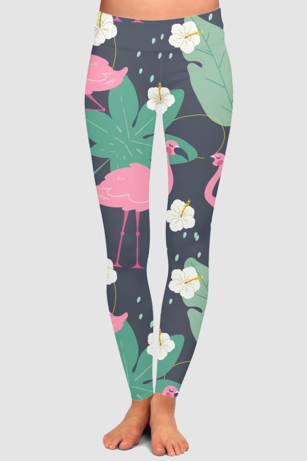 flamingo pattern design High-Waisted Leggings