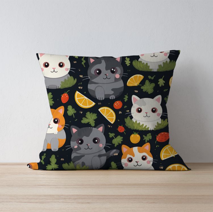 cute cat illustrated pattern Cushion Cover
