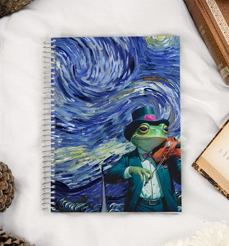 Frog with violin x StarryNight A5 Notebook