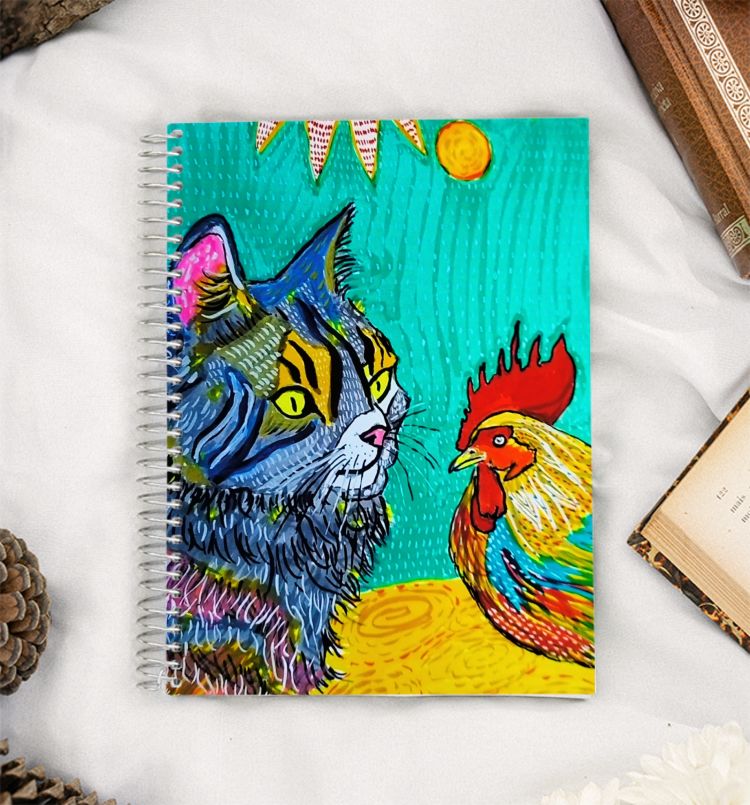 The cat and the rooster  A5 Notebook