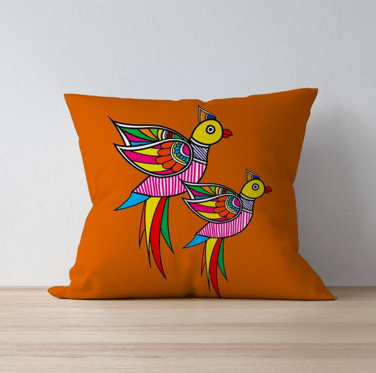 Parrot art Orange Cushion Cover