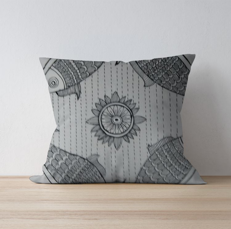 Madhubani fish art Cushion Cover