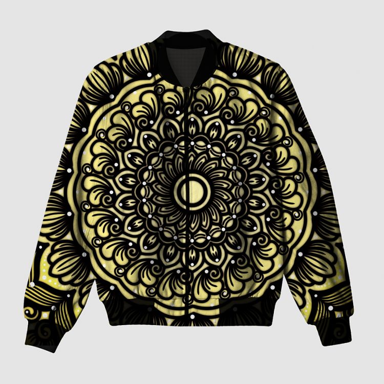 Bright yellow themed mandala Bomber Jacket