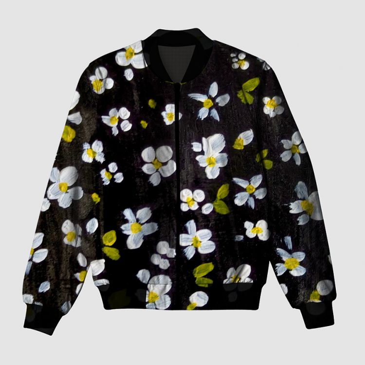 White flower elegant design  Bomber Jacket