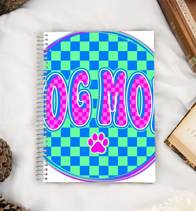 Retro Checkered Dog Mom A5 Notebook