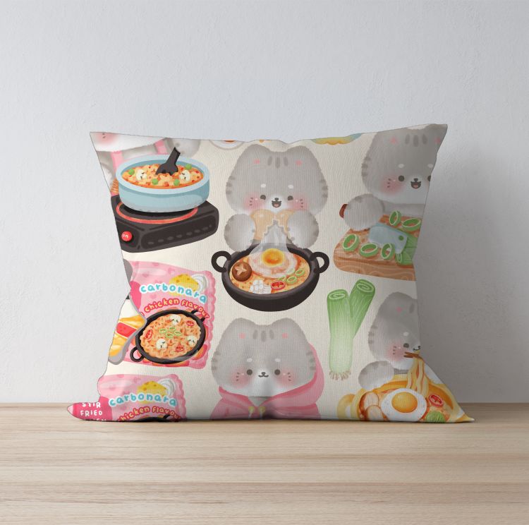 Cute kawaii Ramen cat Cushion Cover
