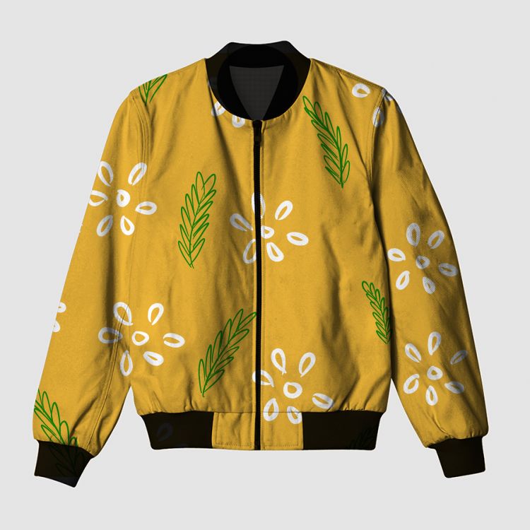 Yellow flower pattern Bomber Jacket
