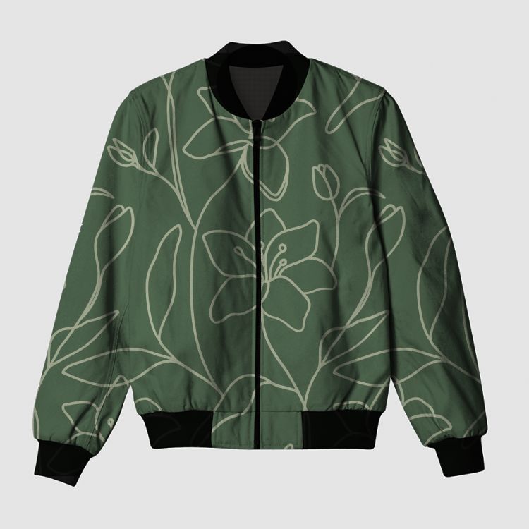 Minimal Floral Line Art Bomber Jacket