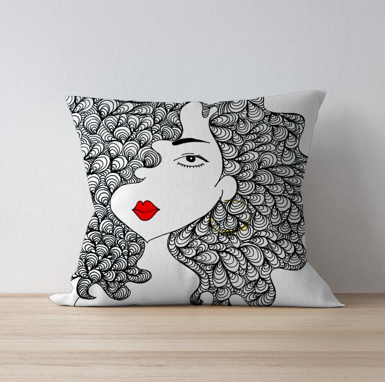 curl girl line Art Cushion Cover