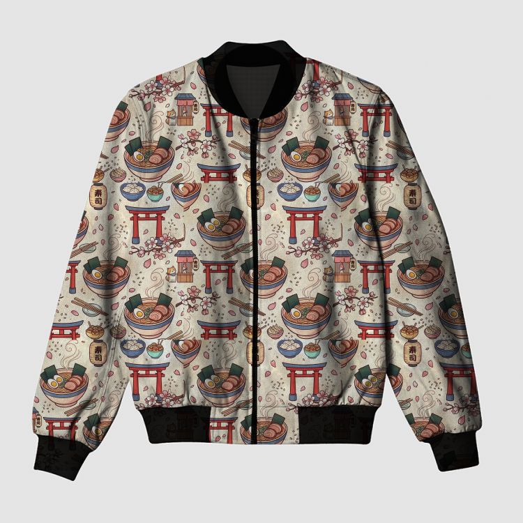 Anime Ramen Kawaii Pattern Bomber Jacket