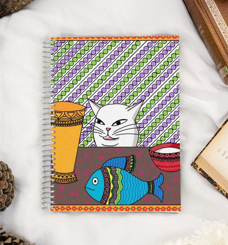 Smudge cat meme Madhubani A5 Notebook