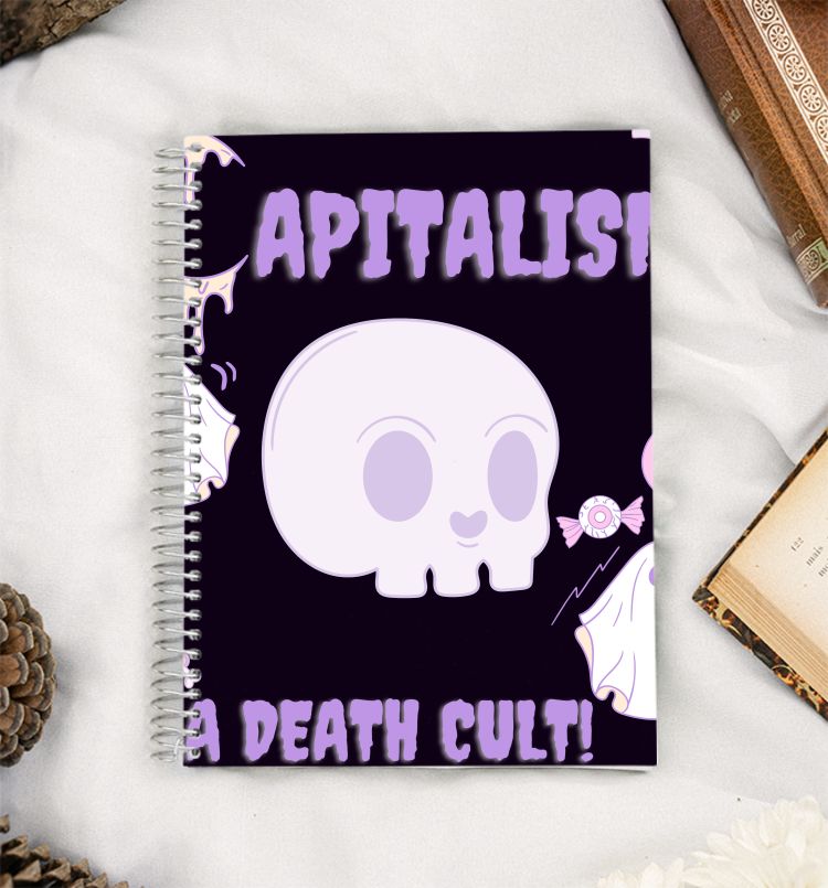 Capitalism is a death cult skull Halloween scary A5 Notebook