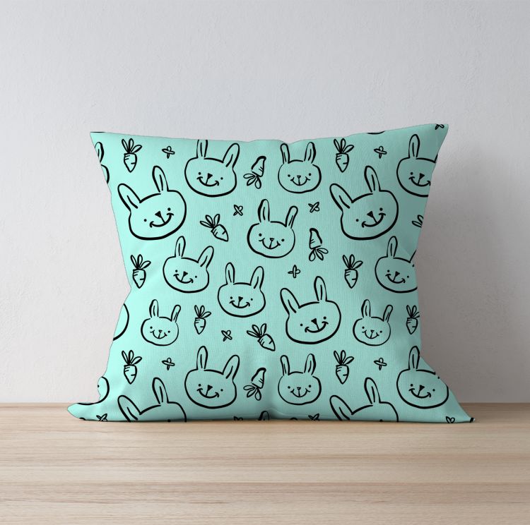Bunny Face - sea green Cushion Cover