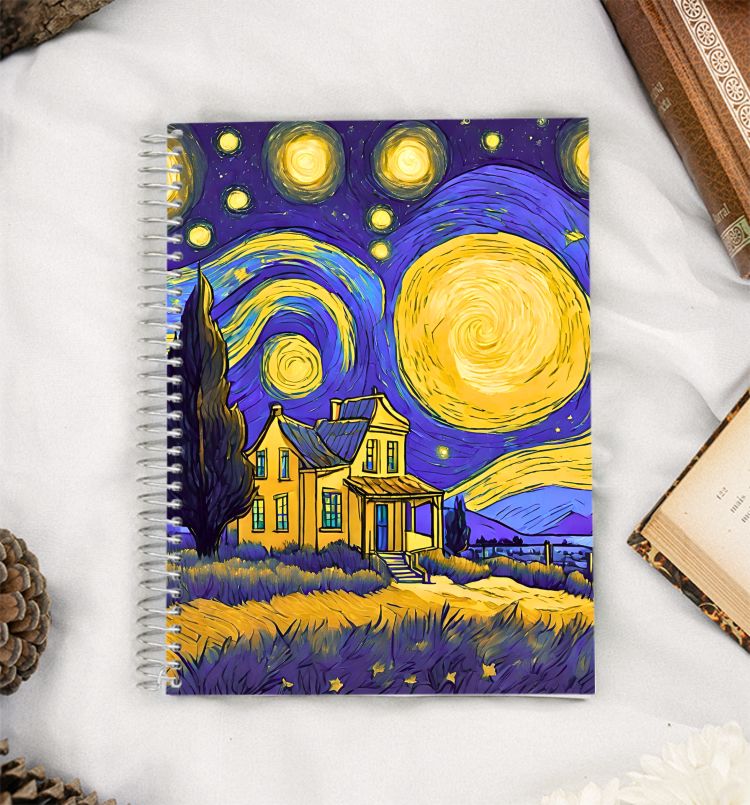 Van gogh starry night house A5 Notebook