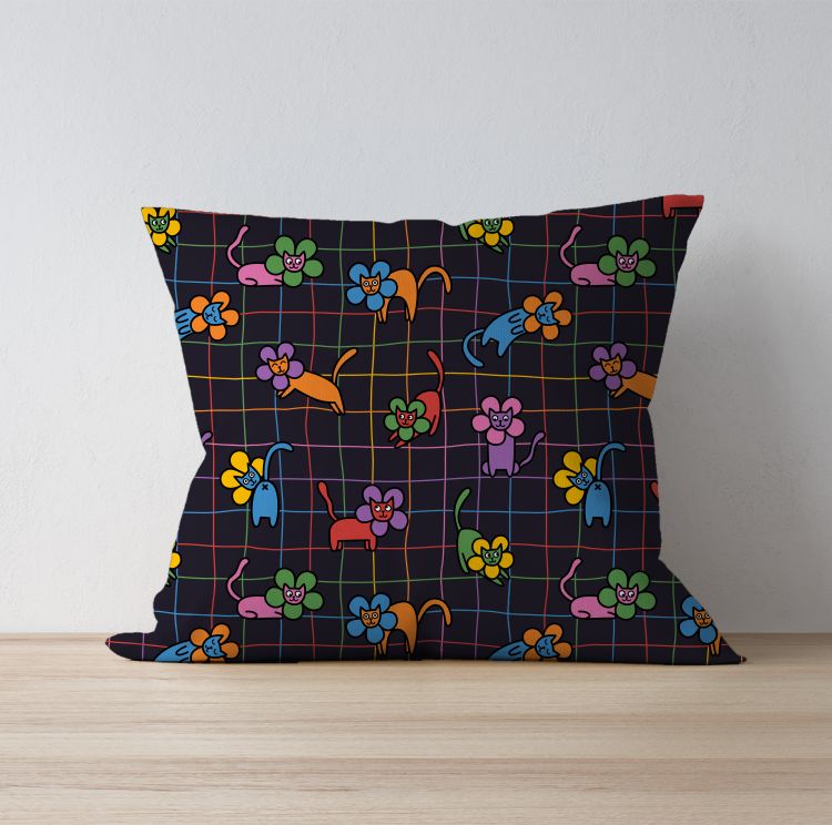 Cute Colourful Flower Cats Cushion Cover