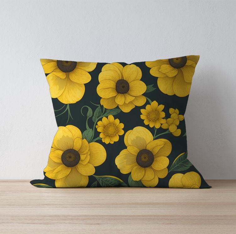 Yellow Floral Illustration Cushion Cover