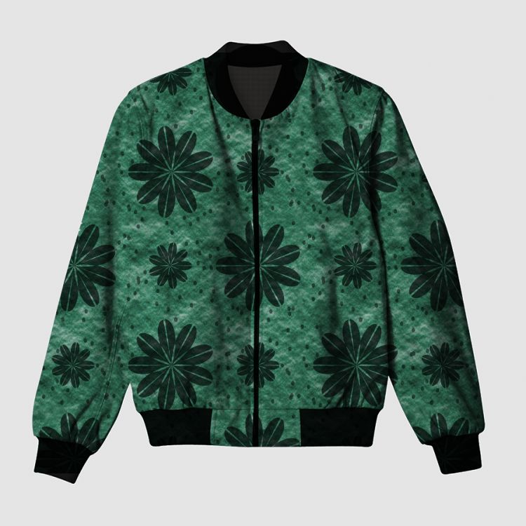 DarkGreen-Flower  Bomber Jacket