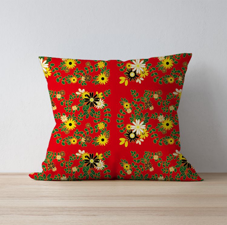 Red-yellO Floral  Cushion Cover